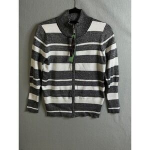 Questions Petites Sweater Women's MP Metallic Stripe Zip Up Cardigan Sweater NWT